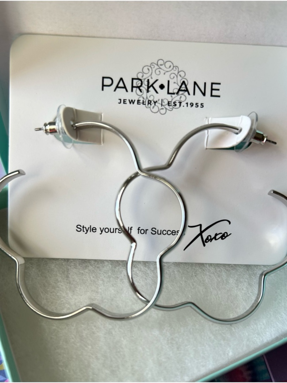 Park Lane Silver Hoop Floral Outline Earrings